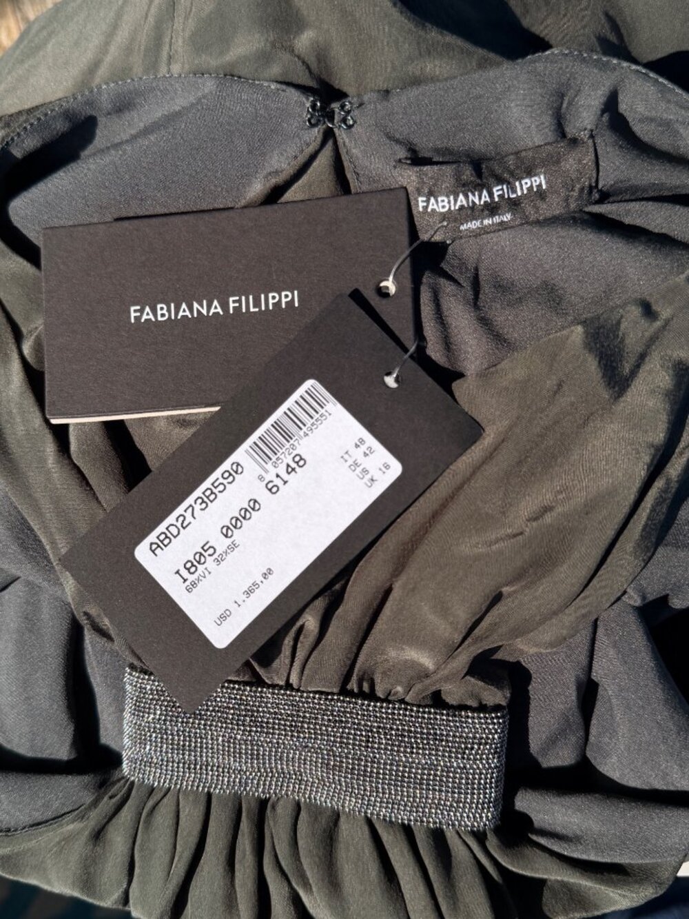 Fabiana Filippi Monili Green Halter Maxi Dress Silk Blend Pockets IT 48 XL - Picture 8 of 11